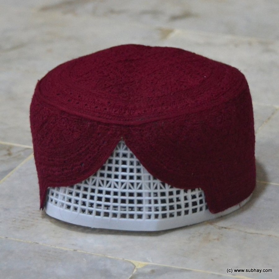 Maroon  Jamali Sindhi Cap / Topi (Hand Made) MK-174